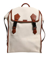 Beige Brown Canvas Leather EDGE Travel Men Back Pack Bag